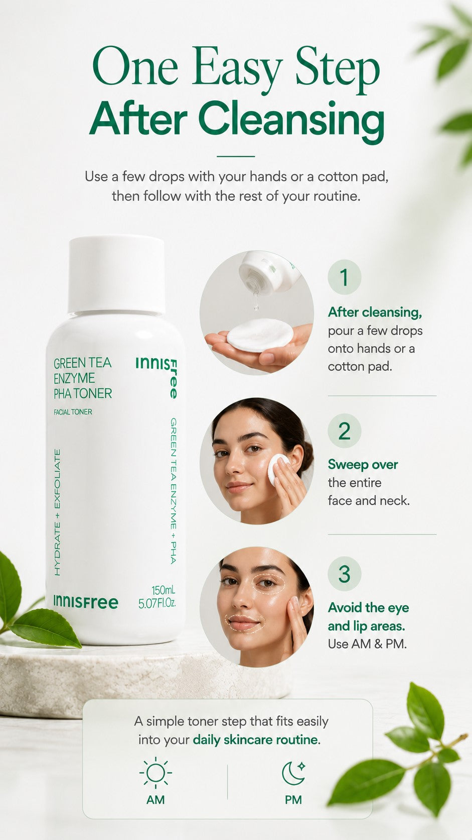 innisfree Green Tea Enzyme PHA Toner – 7% PHA for Gentle Daily Exfoliation: For Rough, Uneven Texture