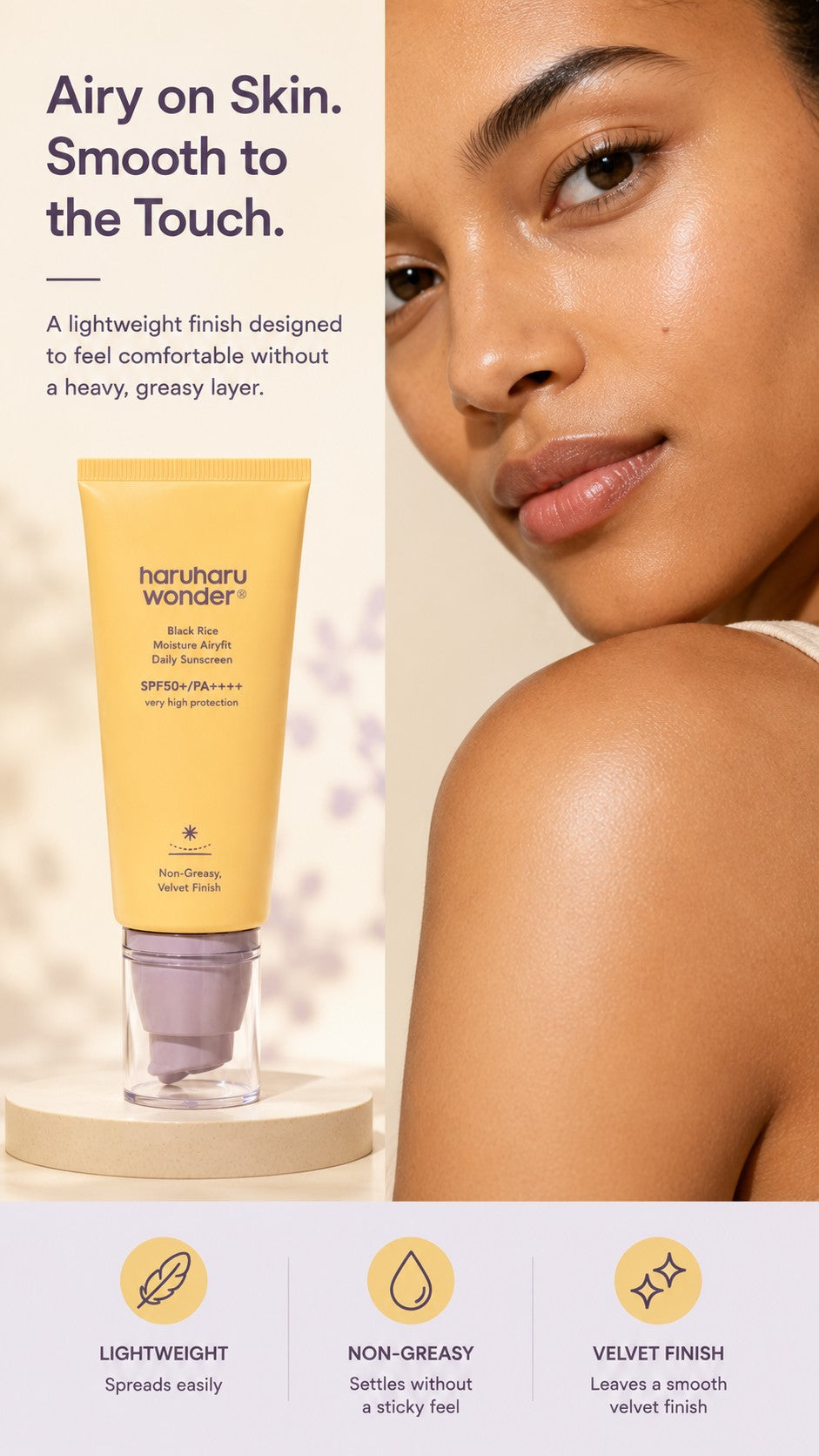 haruharu wonder Black Rice Moisture Airyfit Daily Sunscreen SPF50+ PA++++ – Velvet Finish: For Premature Visible Aging